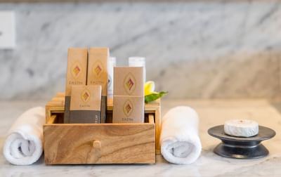 Close-up of bathroom amenities in Superior Room at Eastin Ashta Resort Canggu