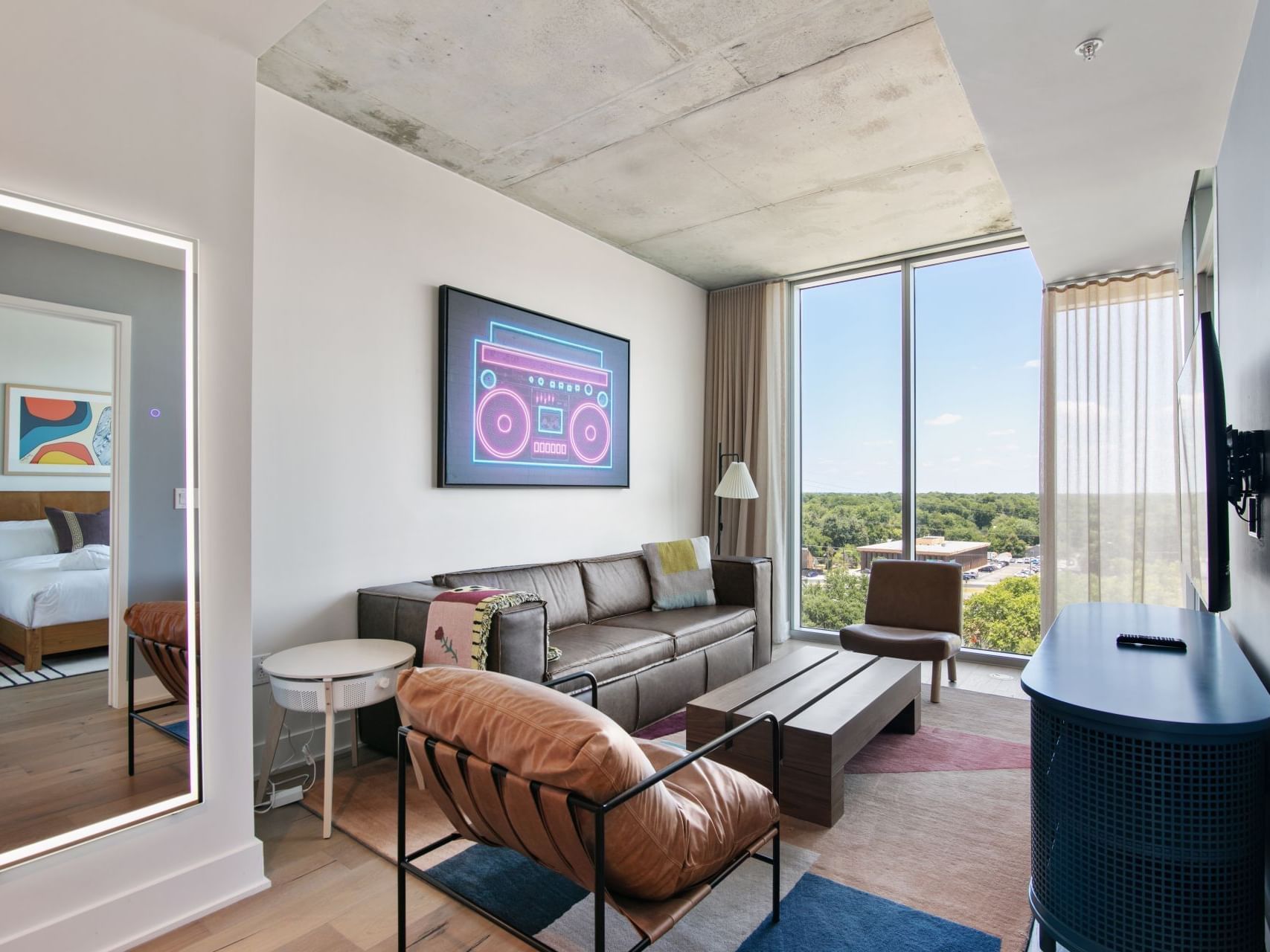 Living Room in Deluxe Downtown Suite at Austin Condo Hotel