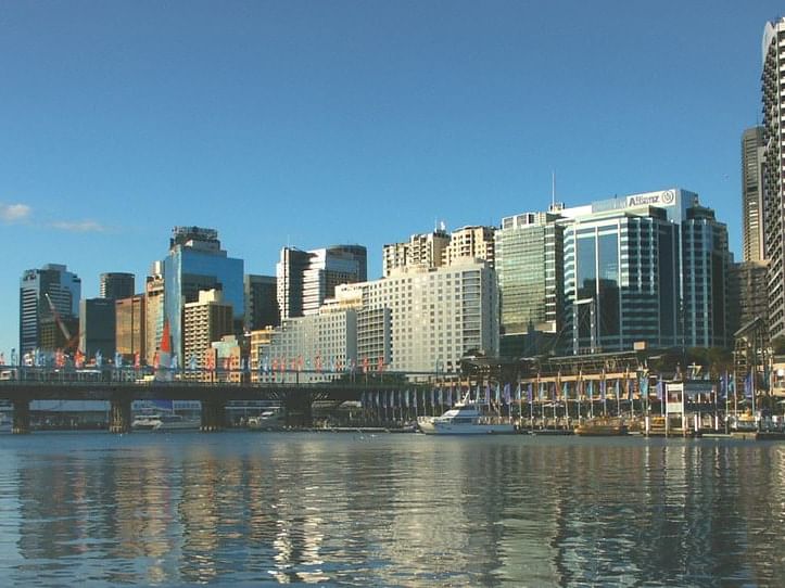 Cityscape view of darling Harbour near Nesuto Hotels