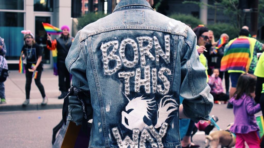 Guy in a jacket with Born This Way tag near Hotel Berlin Berlin