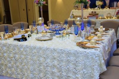 Close up of a table setup for event at UMass Lowell Inn