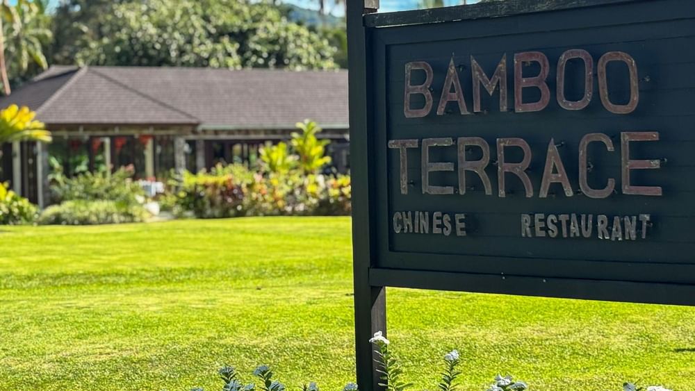 Sign for Bamboo Terrace Chinese restaurant at The Naviti Resort in Korolevu, Fiji.