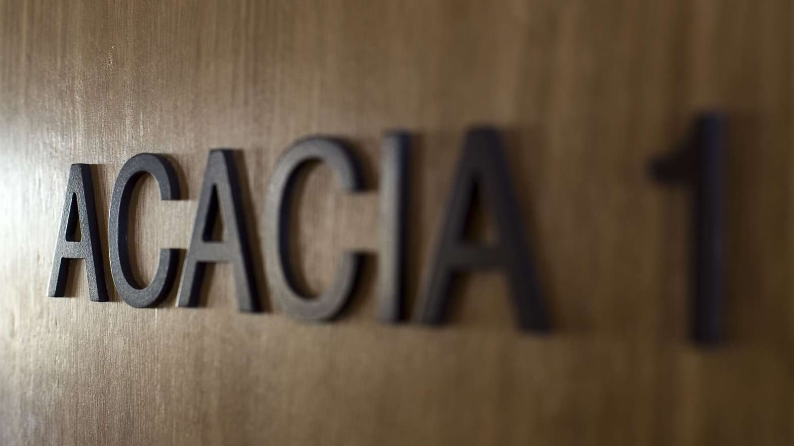 Close-up of ACACIA 1 Accessible Meetings room sign on a wooden door at The Sebel Mandurah