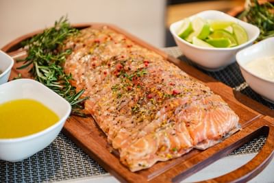 Close-up of Raw smoked salmon at Hanoi Daewoo Hotel
