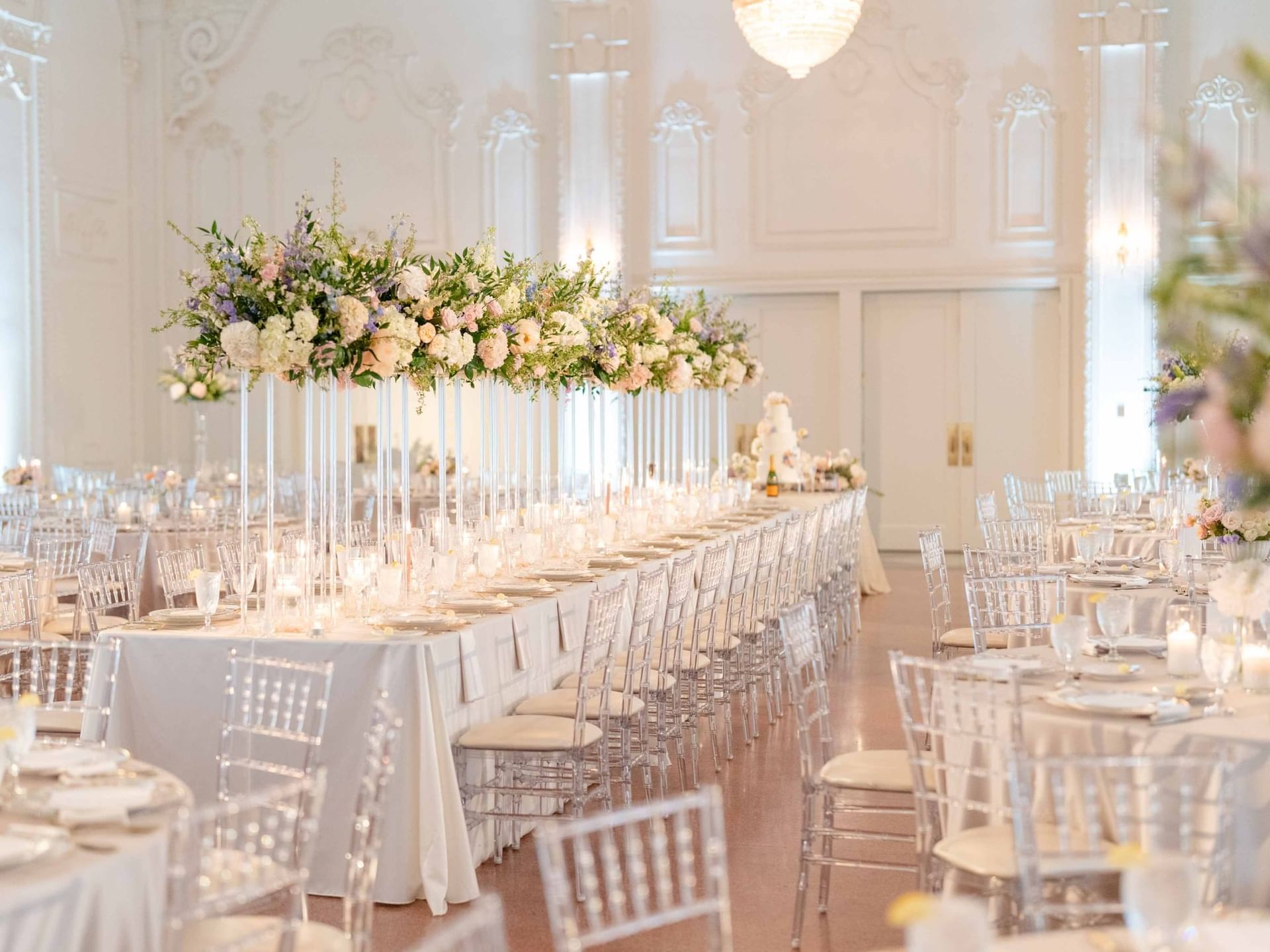 Flower decoration with table set-up at The Mayo Hotel