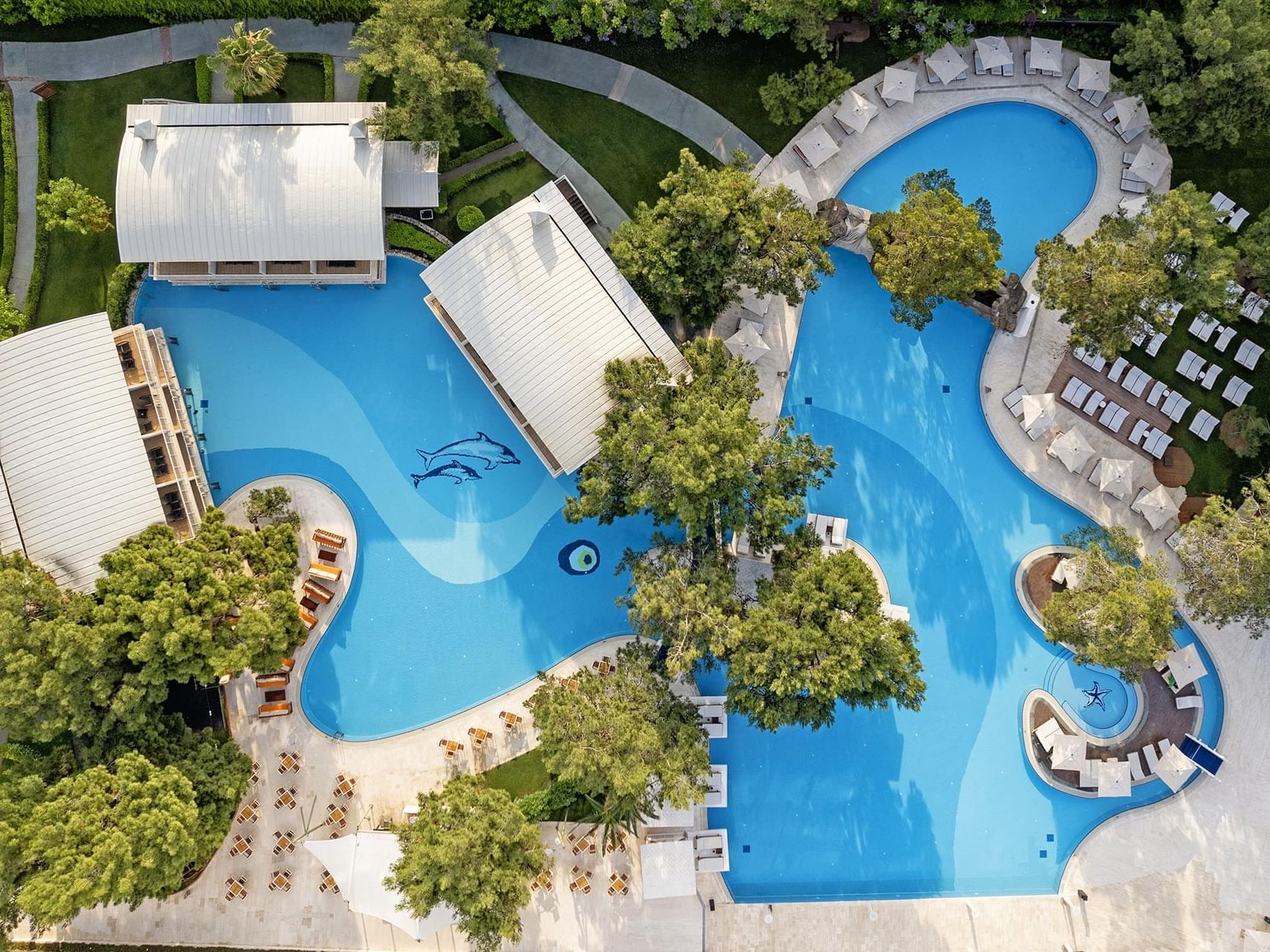 Aerial view of the hotel and the Olympic Pool at Titanic Deluxe Lara