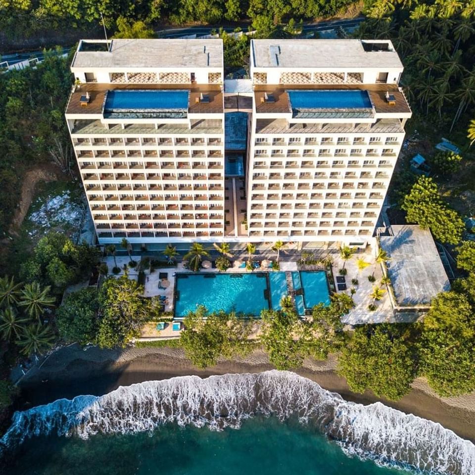 Aerial view of the hotel building at LK Resort Senggigi Lombok