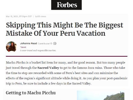Article image published on Forbes about Hotel Sumaq