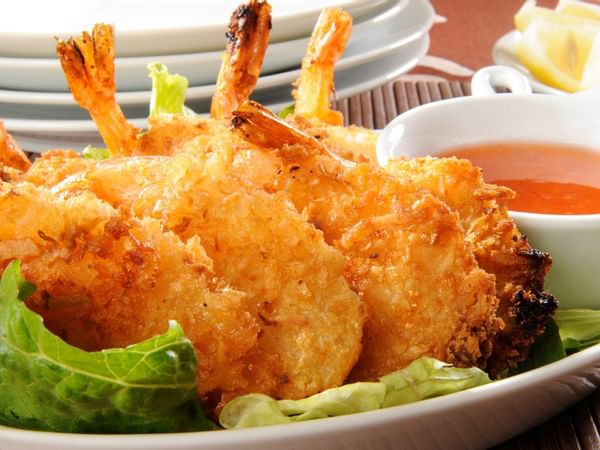 Close-up of coconut shrimp served at Safety Harbor Resort & Spa