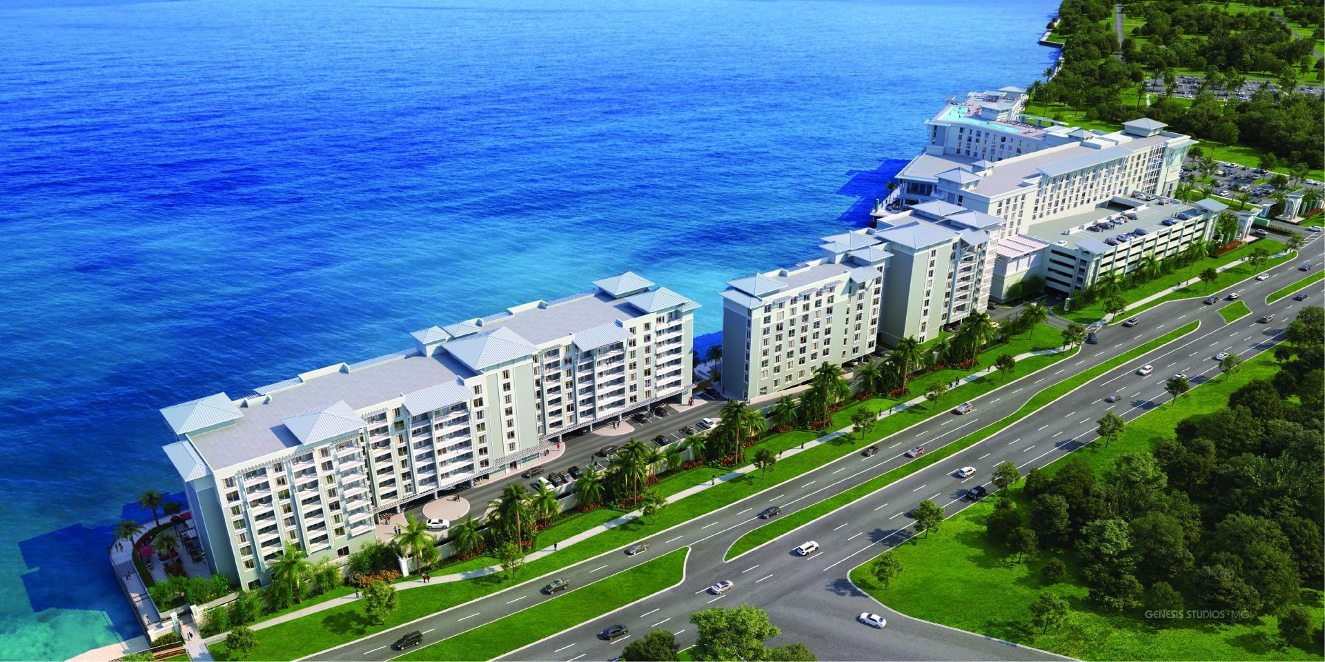 Aerial view of the Sunseeker Resort by a habour
