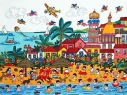 Drawing of people enjoy the beach