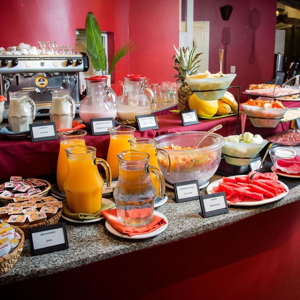 Fresh juices & fruits served in El boyero at DOT Hotels