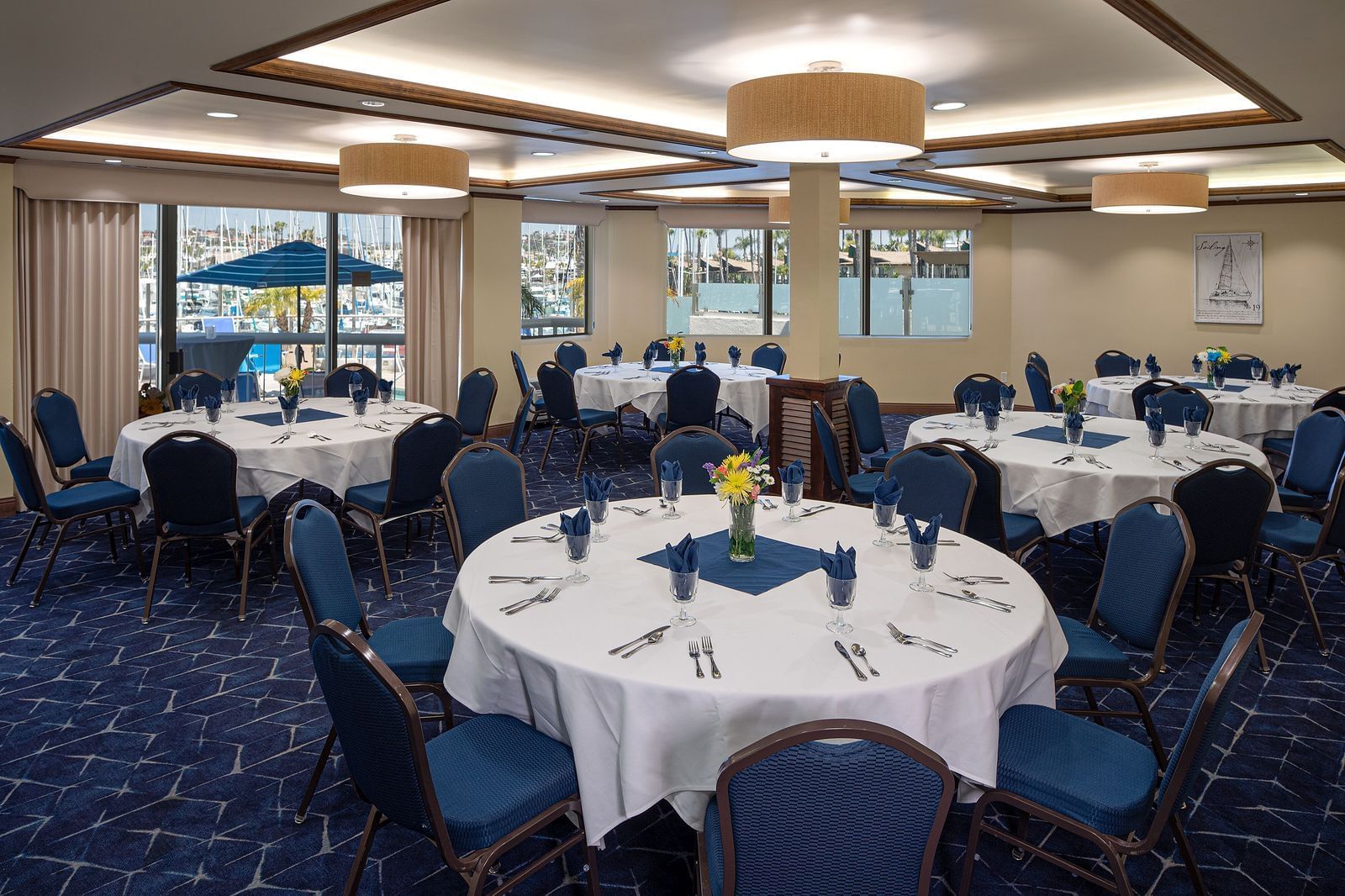 Dining area arranged for special events at Bay Club Hotel 