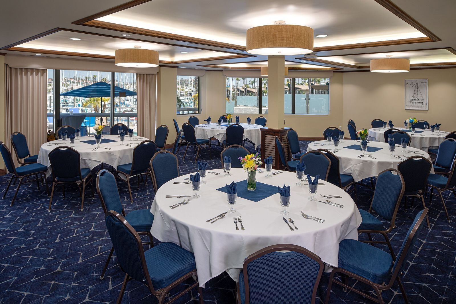 Dining area arranged for special events at Bay Club Hotel