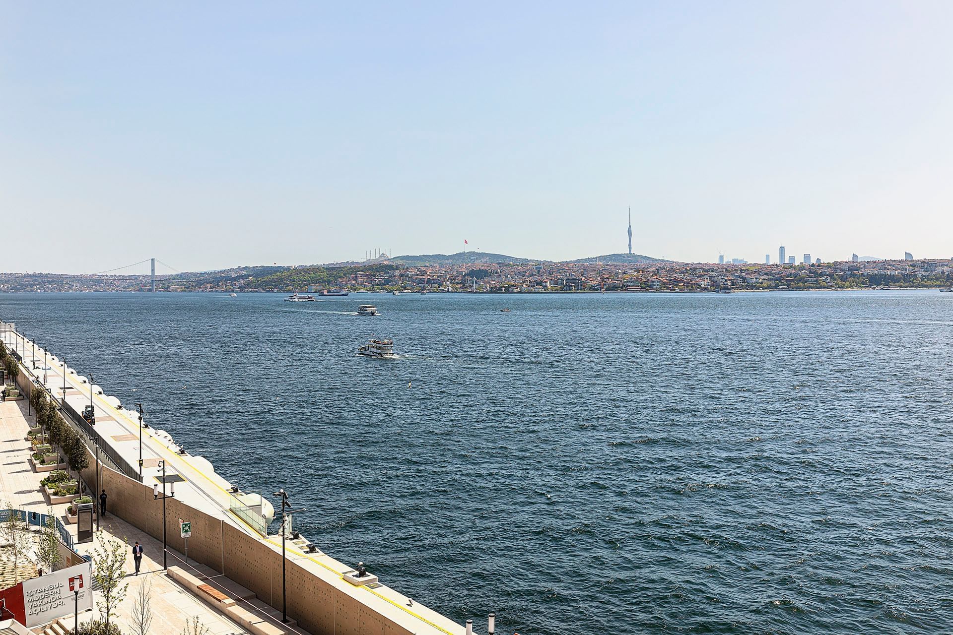 Aerial view of the ocean & street from Pera Bosphorus Hotel