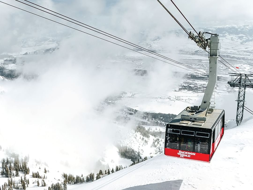 Close-up of a cable car going downhill near Hotel Jackson