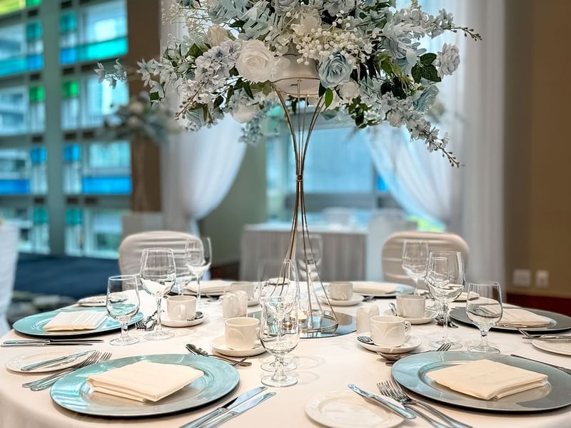 Weeding space with chairs, tables and decorations