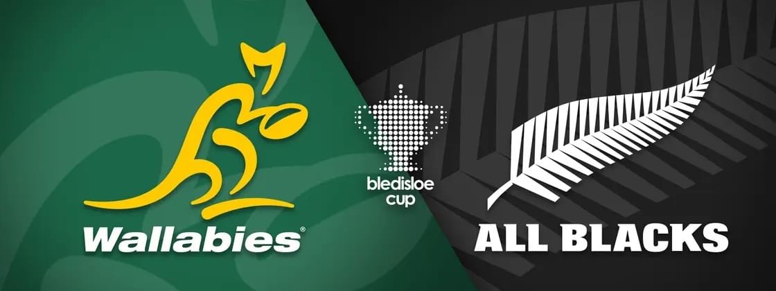 Bledisloe Cup 2026 poster featuring Wallabies and All Blacks logos.
