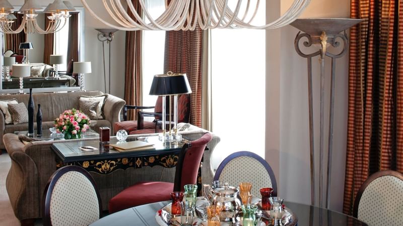 Presidential Suite Living area with dining table at Warwick Paris Champs Elysées