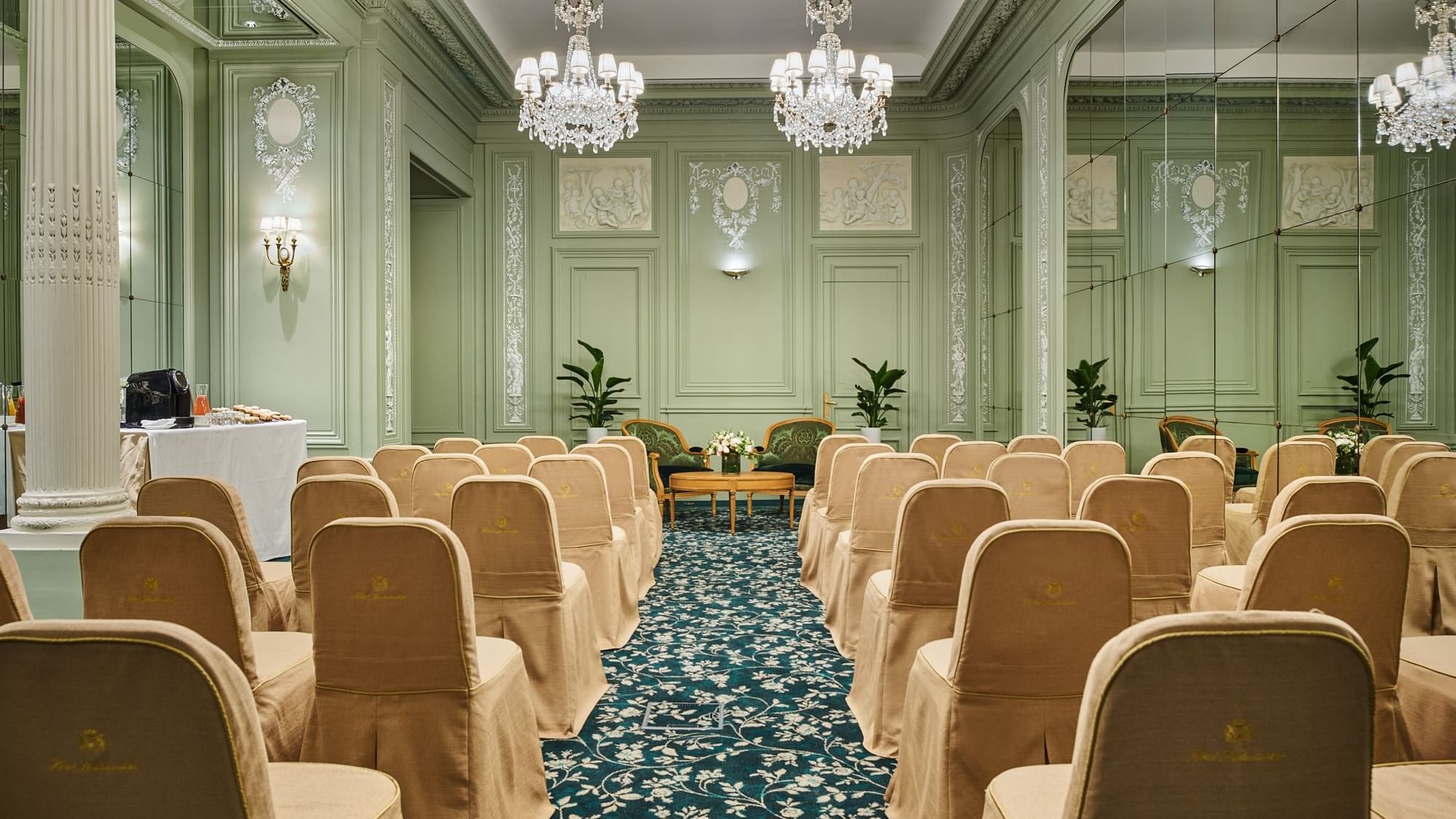 Classroom chair set up with an elegant interior of Récamier meeting room at Hôtel Westminster - Paris