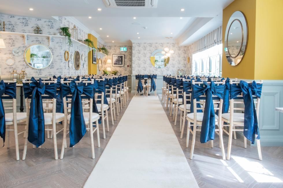 Wedding ceremony in Tea Room at Villiers Hotel in Buckinghamshire