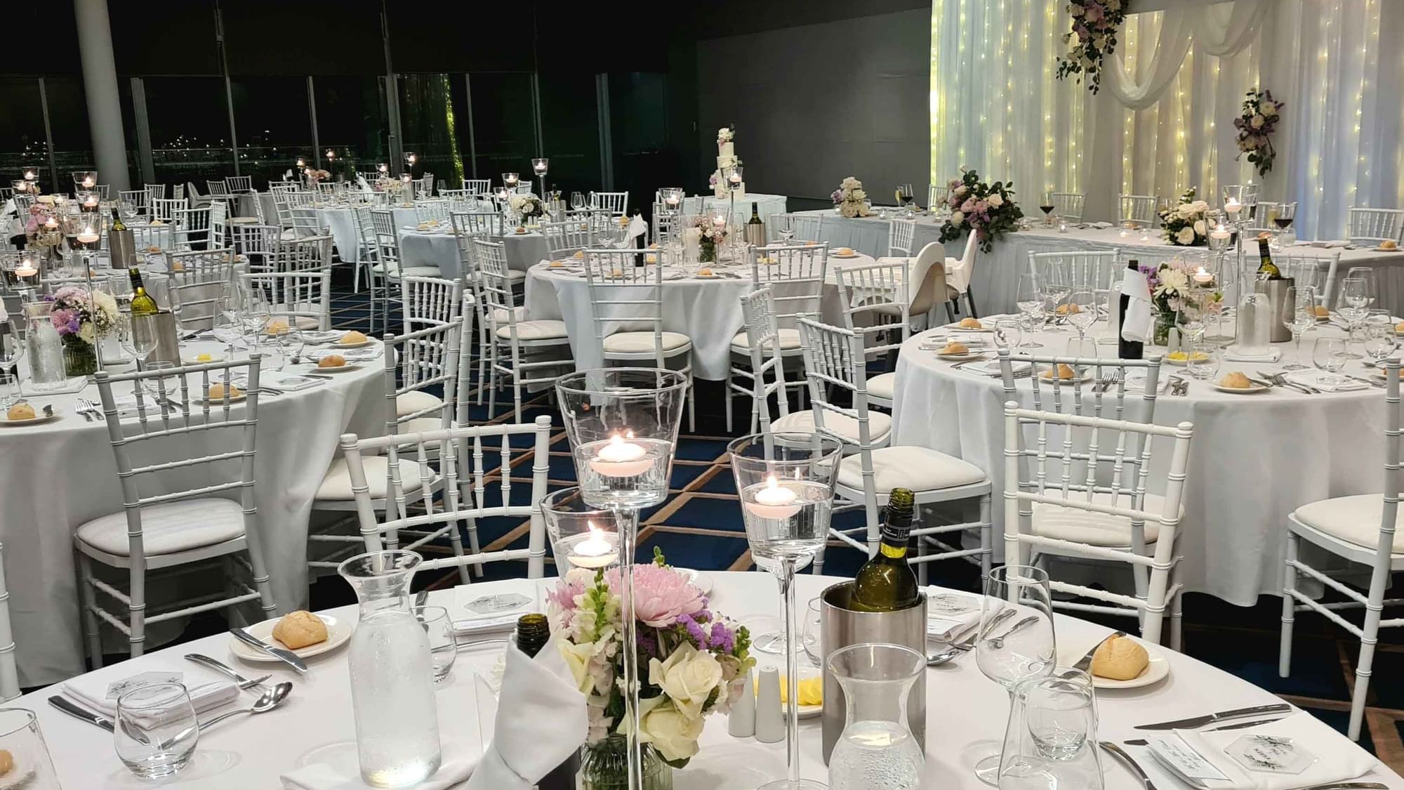 Dining tables arranged in Conference and Event Ballroom at Pullman Magenta Shores
