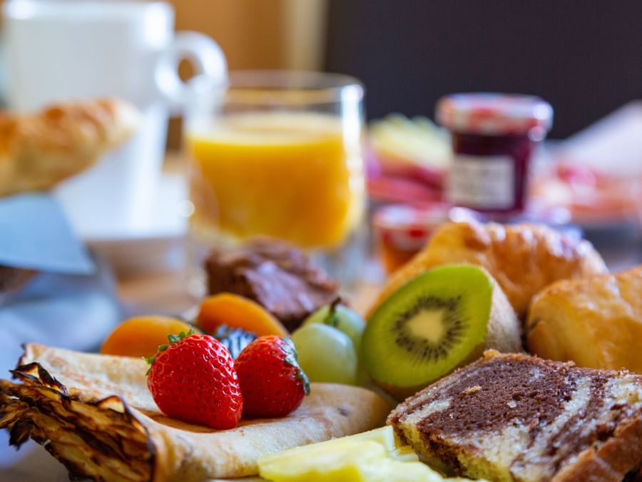 Closeup of a fancy breakfast at Hotel saint laurent