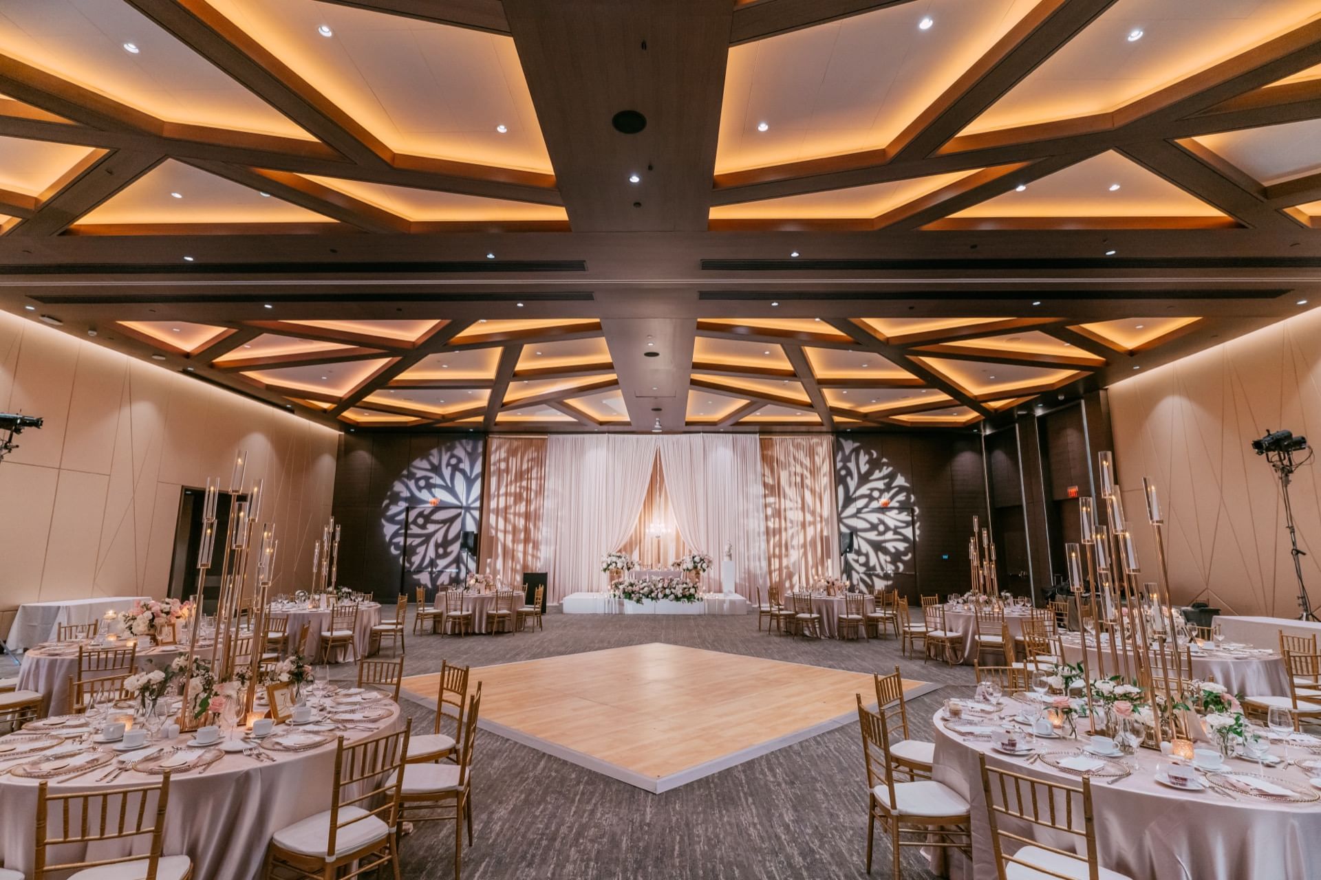 Large Grand Ballroom decorated for a wedding at Paradox Hotel Vancouver