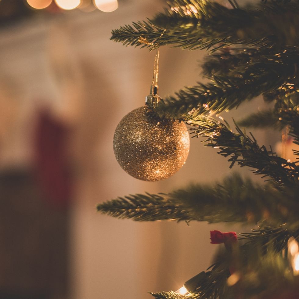 Close-up of Christmas tree décor at Falkensteiner Hotels