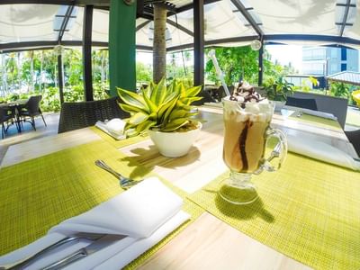 Close-up of a milk shake served at Blue JackTar Hotel