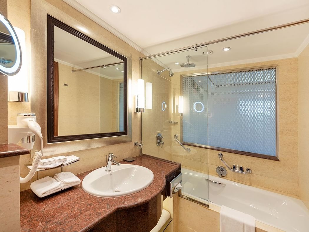Interior of a bathroom in Deluxe Room at Nairobi Serena Hotel