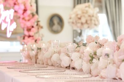 Close-up of a dining table in Gold Room at Orsett Hall Hotel
