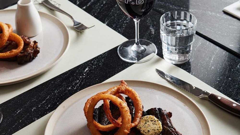 Roast beef served with fried onion rings at Melbourne Central