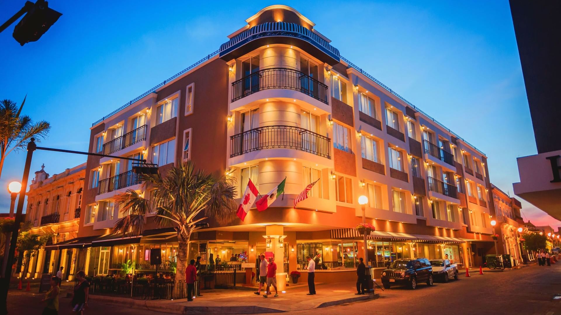 Low angle view of Gamma Mazatlán & street