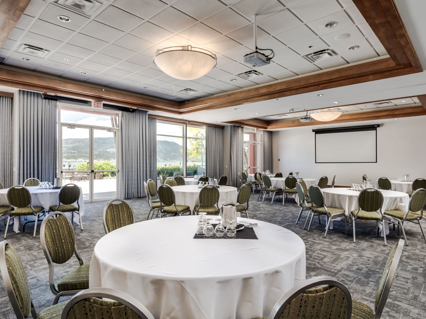 Banquet table set-up in Waterfront Ballroom & Patio at Manteo Resort Waterfront