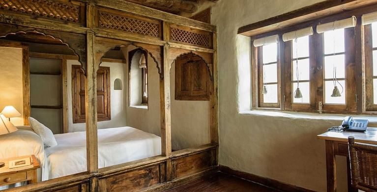King bed in Heritage Suite at Shigar Fort Residence