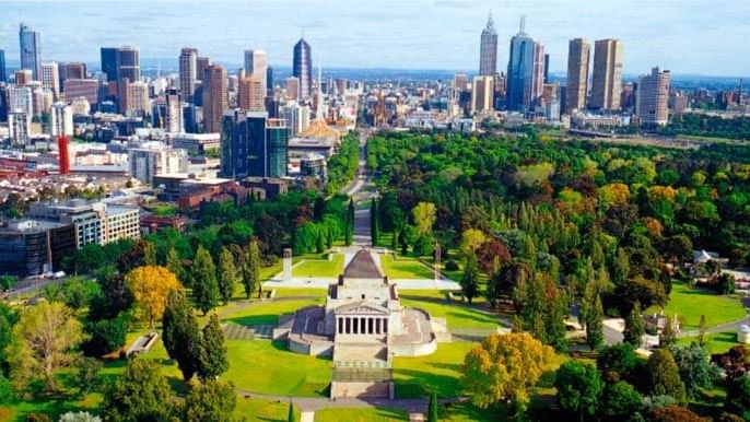 Aerial view of Shrine of Remembrance near Novotel Melbourne