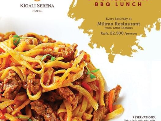 A poster of Milima Restaurant at Kigali Serena Hotel