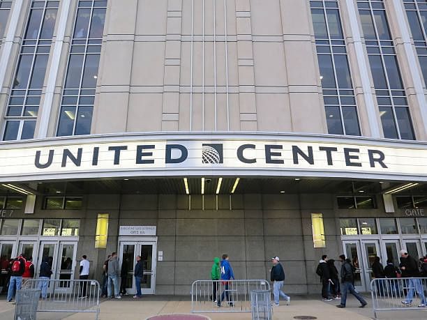 Close-up of entrance to United Center near Hotel Saint Clair