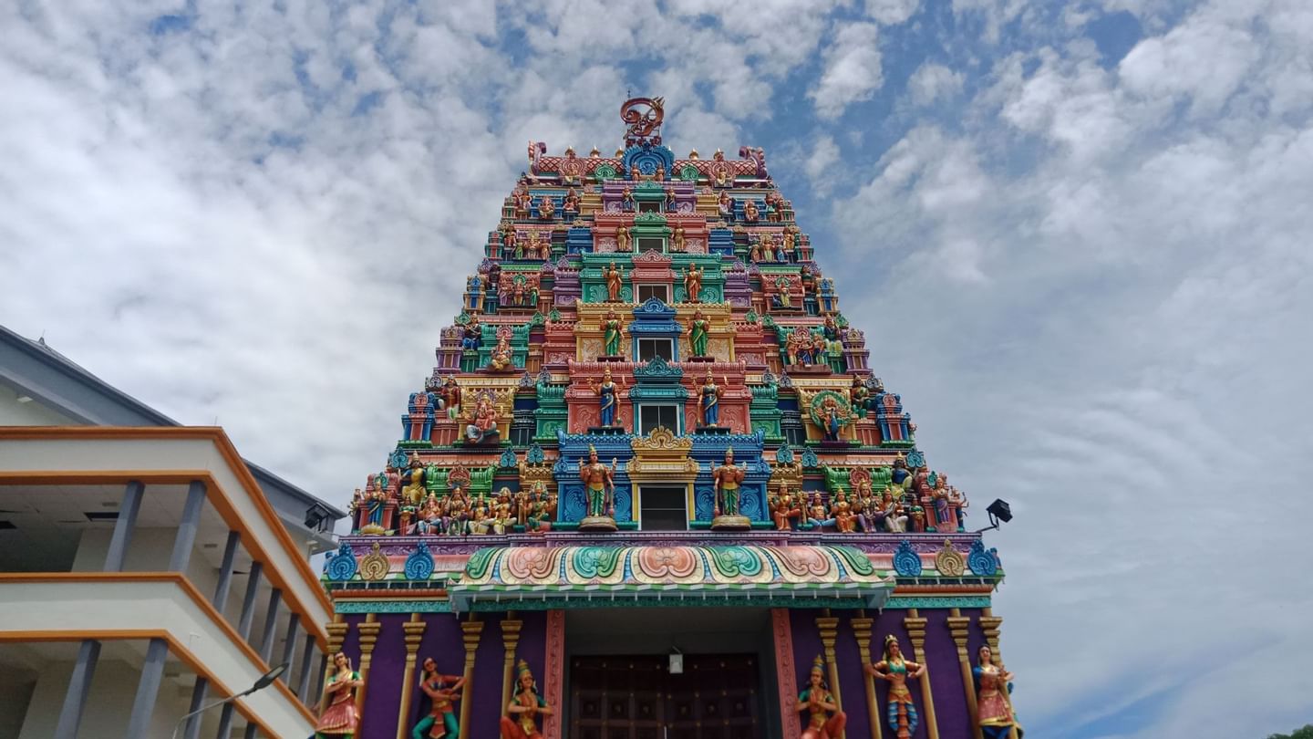 Low-angle view of Arulmigu Karumariamman Temple near Sunway Hotel Seberang Jaya
