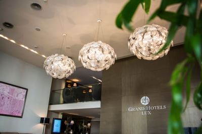 Interior with fancy chandeliers at Recoleta Grand Hotel