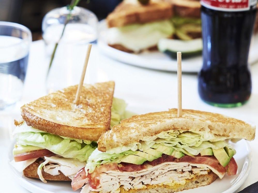 Fresh toast sandwiches with cool drink at Dream Hotels