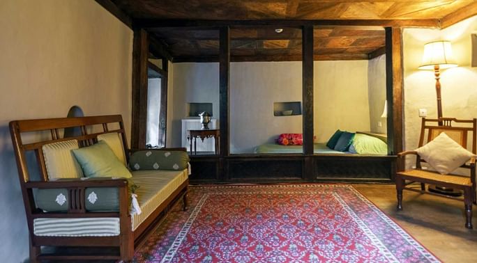 The Livingroom area in a hotel room at Serena Khaplu Palace