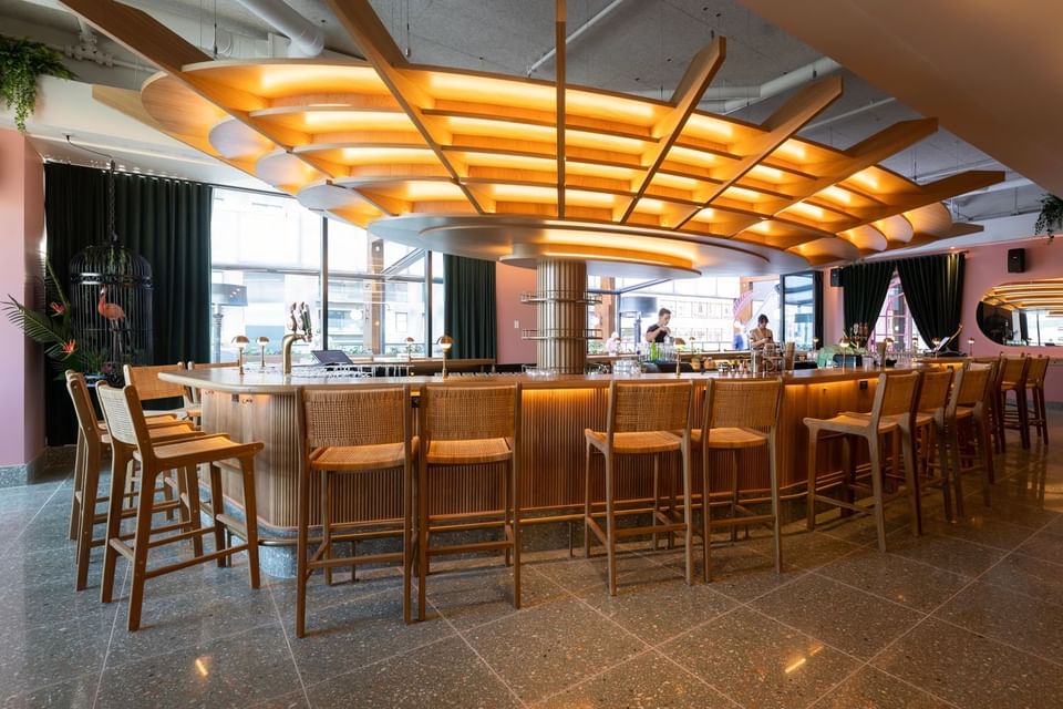 Bar counter area with high chairs at Muze Lounge & Terrasse