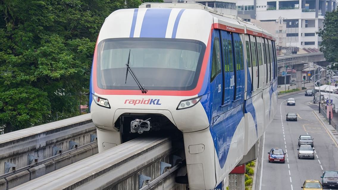 Close-up view of a Kuala Lumpur Monorail Line near Sunway Velocity Hotel