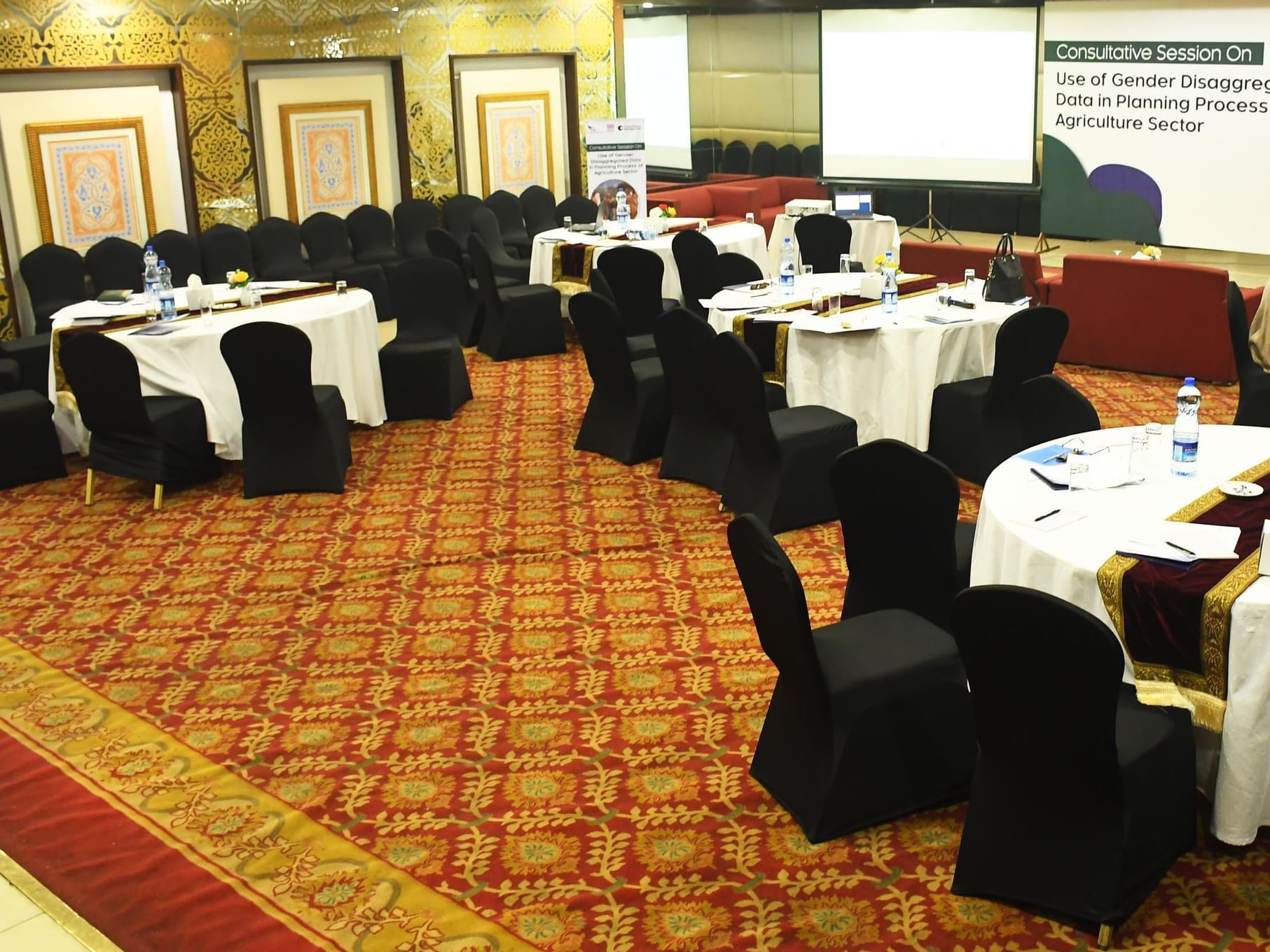 Round table set up in Kehkashan Hall, Peshawar Serena Hotel
