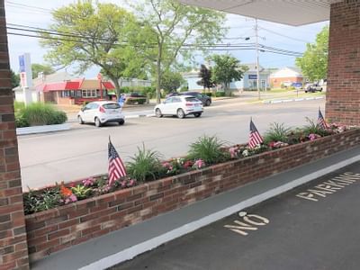 Flower beds next to Falmouth Inn entrance