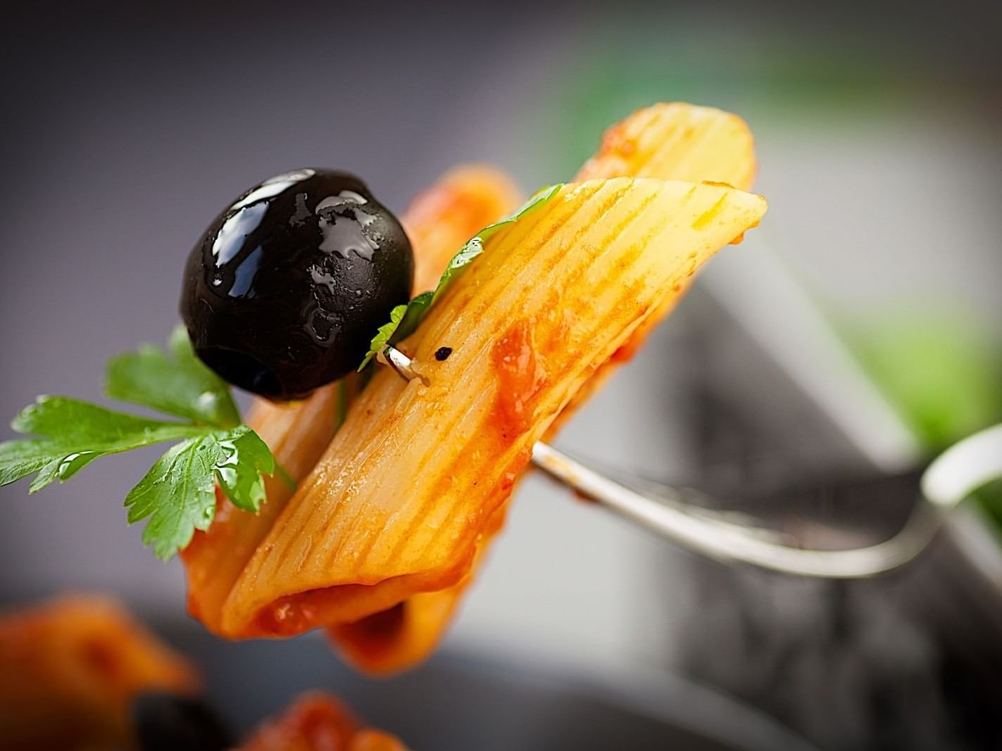 Close-up of pasta in a fork at Mundo Imperial