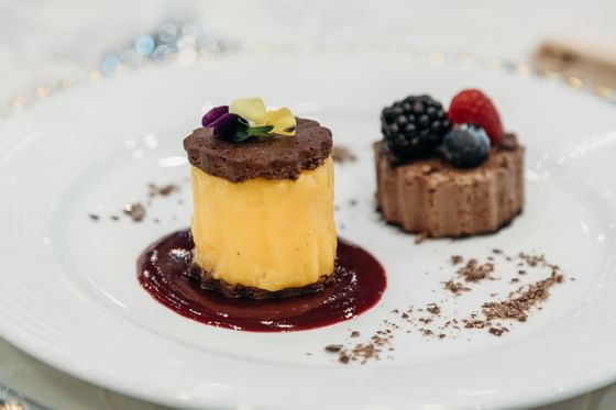 Close-up of a finely plated dessert served at Araiza Mexicali