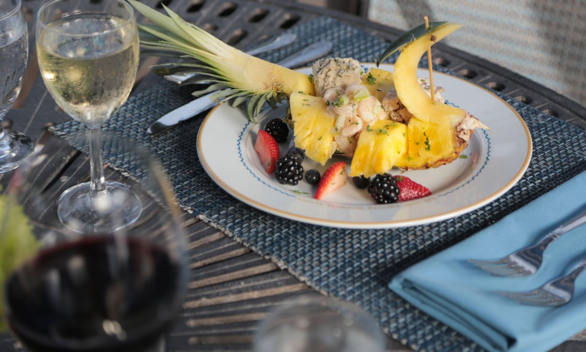 Pineapple dish & Champagne served at Safety Harbor Resort & Spa